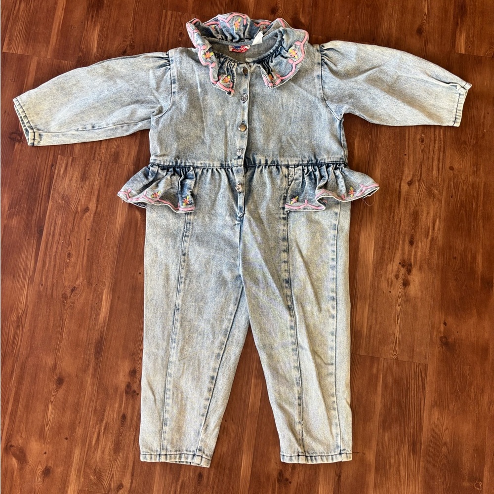 Vintage 90’s Popsicle Kids Denim Ruffle Jumpsuit